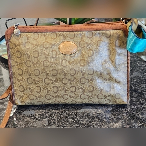 Céline "C" Monogram Horse & Carraige Coated Canvas Clutch w/Strap & Twilly Added - Picture 9 of 16